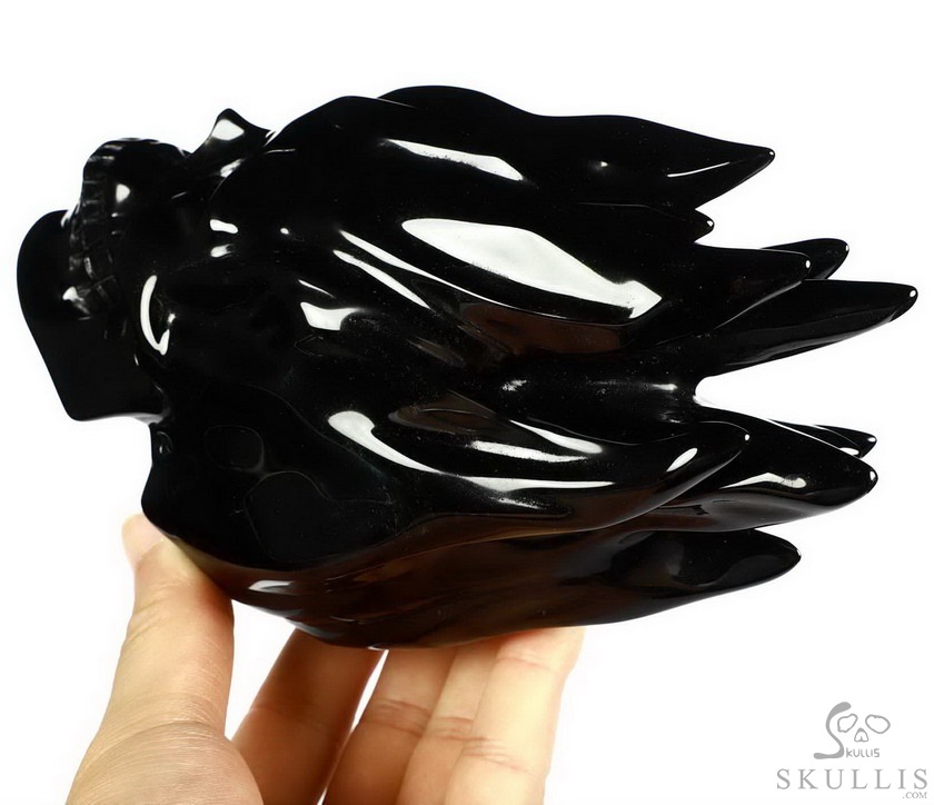 5.6" Black Obsidian Carved Crystal Skull Flaming Skull, Crystal Healing 5.6" Black Obsidian Carved Crystal Skull Flaming Skull, Crystal Healing