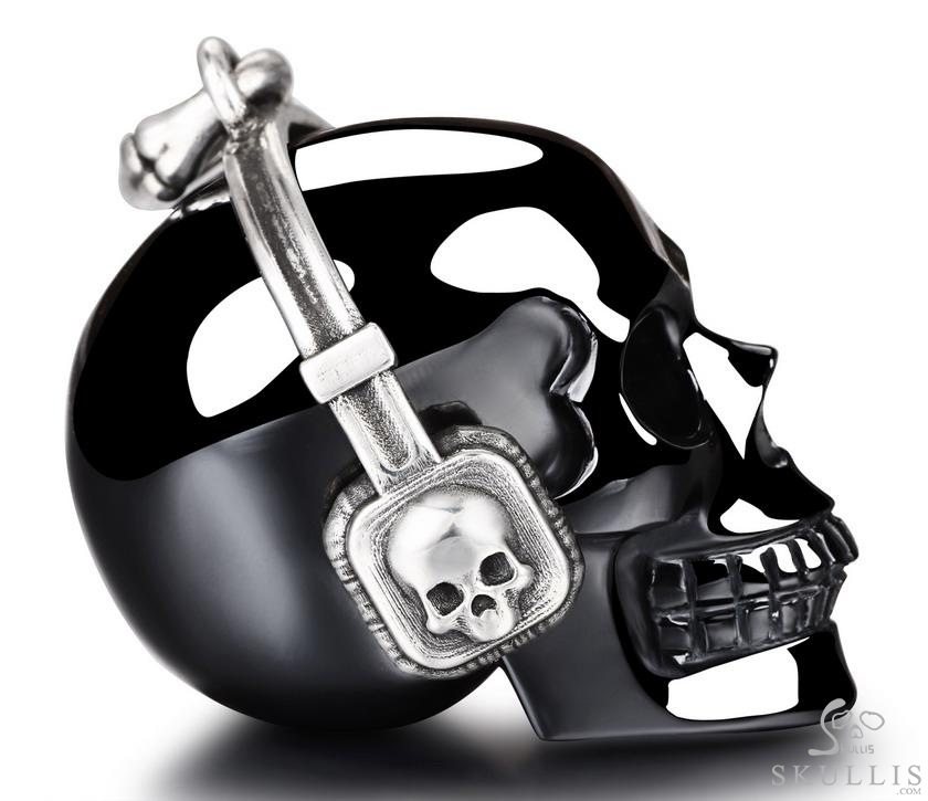 Echo of the Silent DJ - Necklace of 1.2" Black Obsidian Hand Carved Crystal Skull with 925 Silver Headset Pendant, Crystal Healing Skull Jewelry, for Women & Men Echo of the Silent DJ - Necklace of 1.2" Black Obsidian Hand Carved Crystal Skull with 925 Silver Headset Pendant, Crystal Healing Skull Jewelry, for Women & Men