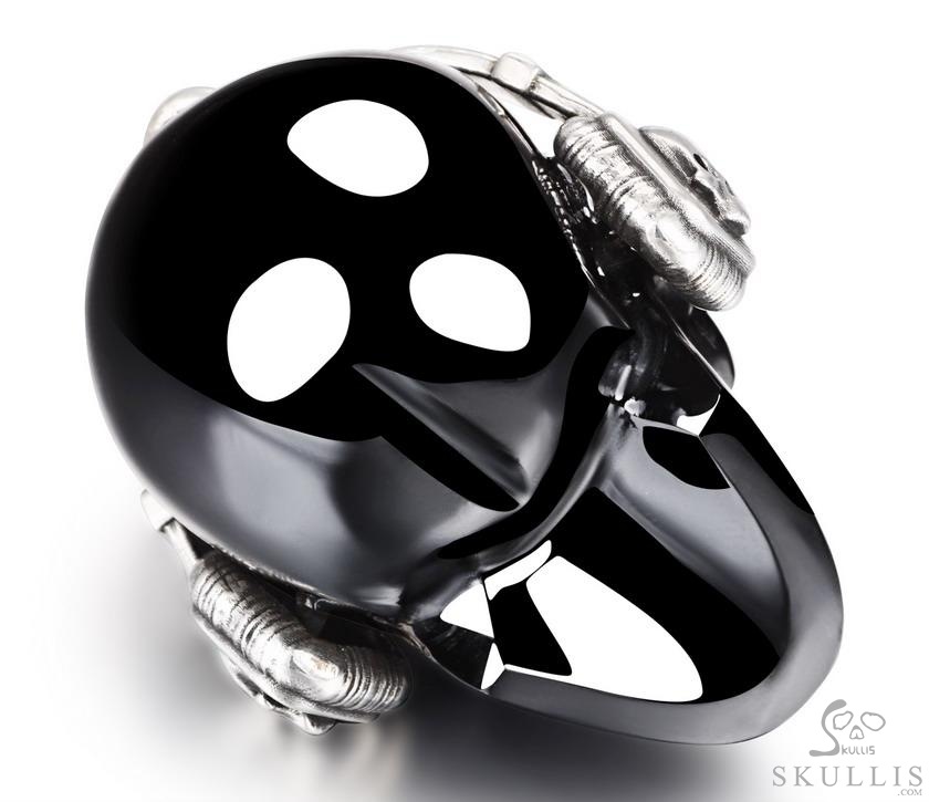 Echo of the Silent DJ - Necklace of 1.4" Black Obsidian Hand Carved Crystal Skull with 925 Silver Headset Pendant, Crystal Healing Skull Jewelry, for Women & Men Echo of the Silent DJ - Necklace of 1.4" Black Obsidian Hand Carved Crystal Skull with 925 Silver Headset Pendant, Crystal Healing Skull Jewelry, for Women & Men