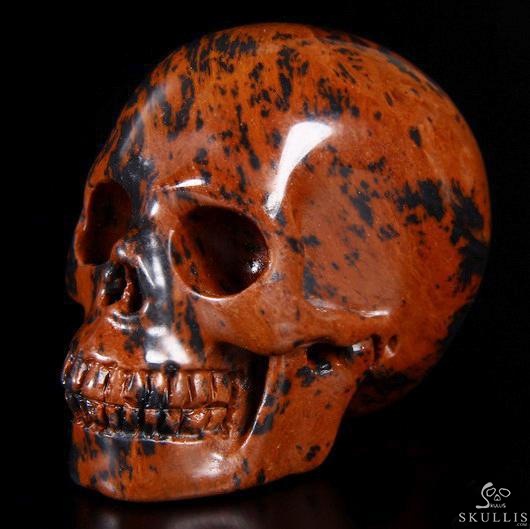 2.0" Mahogany Obsidian Carved Crystal Skull, Realistic 2.0" Mahogany Obsidian Carved Crystal Skull, Realistic