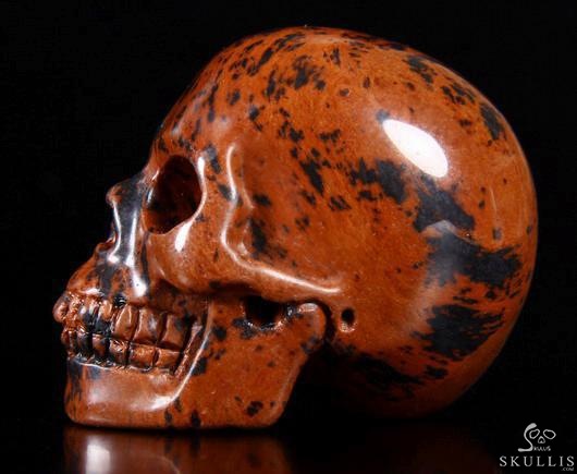 2.0" Mahogany Obsidian Carved Crystal Skull, Realistic 2.0" Mahogany Obsidian Carved Crystal Skull, Realistic