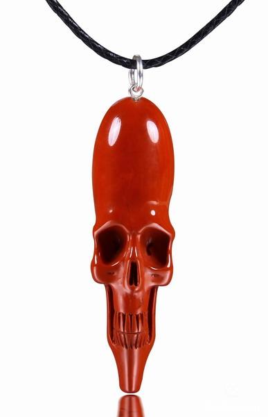 Red Jasper Carved Elongated Crystal Skull Pendant