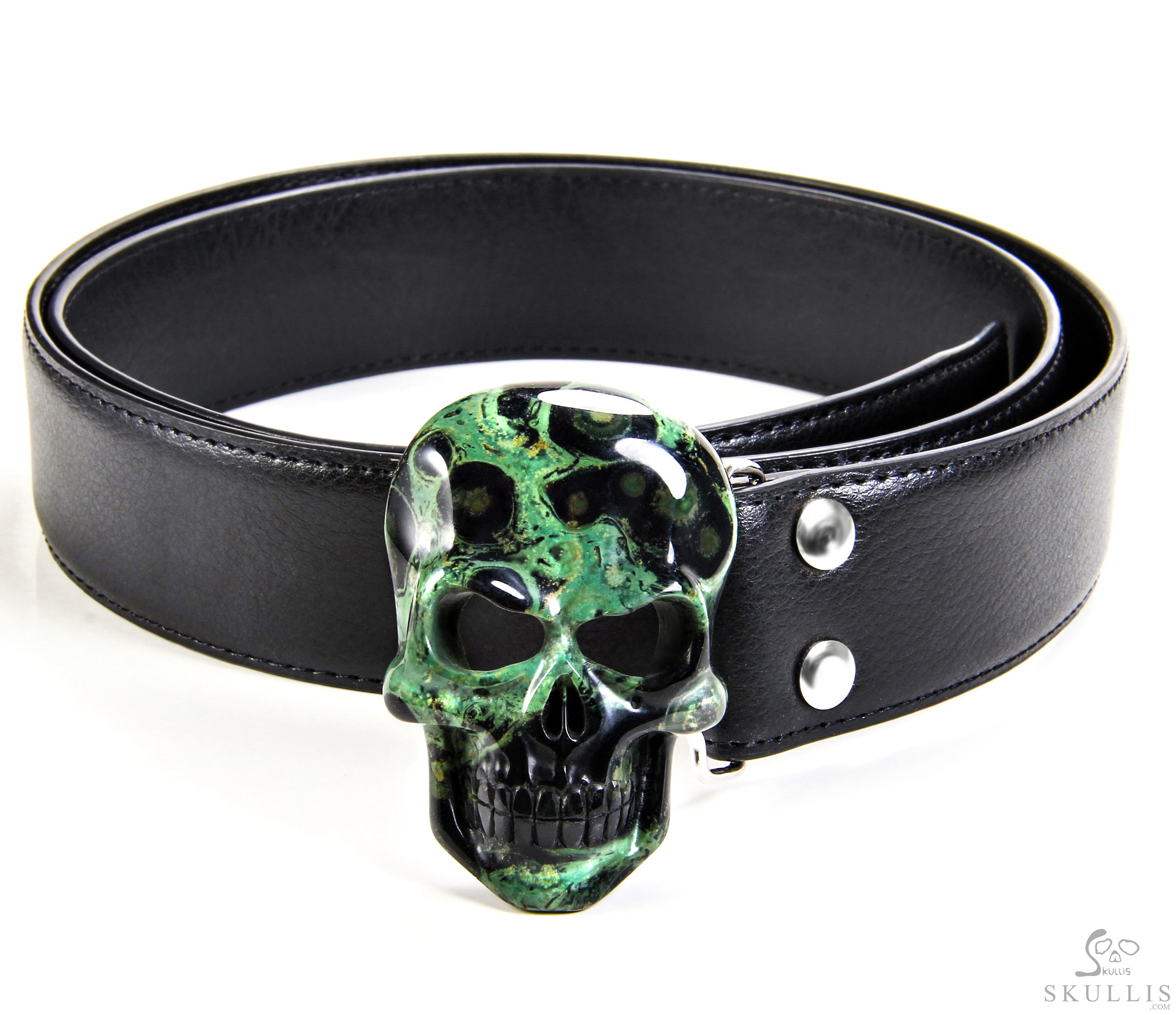 The Vanguard Buckle - Kambaba Jasper Hand Carved Crystal Skull Buckle with Genuine Leather, Skull Jewelry, for Women & Men The Vanguard Buckle - Kambaba Jasper Hand Carved Crystal Skull Buckle with Genuine Leather, Skull Jewelry, for Women & Men