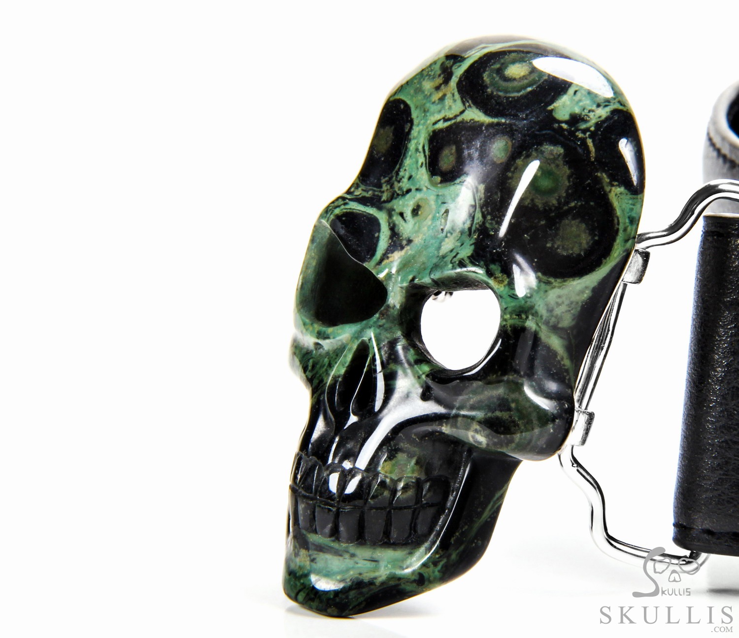 The Vanguard Buckle - Kambaba Jasper Hand Carved Crystal Skull Buckle with Genuine Leather, Skull Jewelry, for Women & Men The Vanguard Buckle - Kambaba Jasper Hand Carved Crystal Skull Buckle with Genuine Leather, Skull Jewelry, for Women & Men