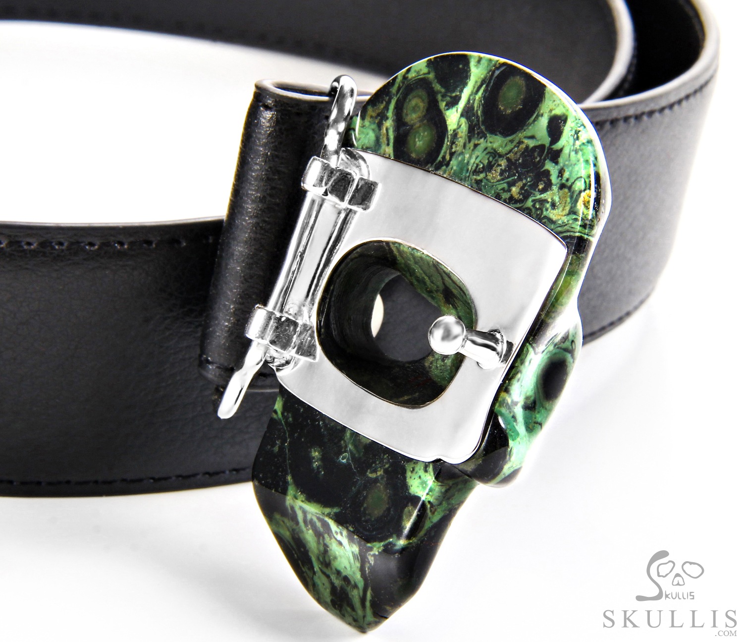 The Vanguard Buckle - Kambaba Jasper Hand Carved Crystal Skull Buckle with Genuine Leather, Skull Jewelry, for Women & Men The Vanguard Buckle - Kambaba Jasper Hand Carved Crystal Skull Buckle with Genuine Leather, Skull Jewelry, for Women & Men