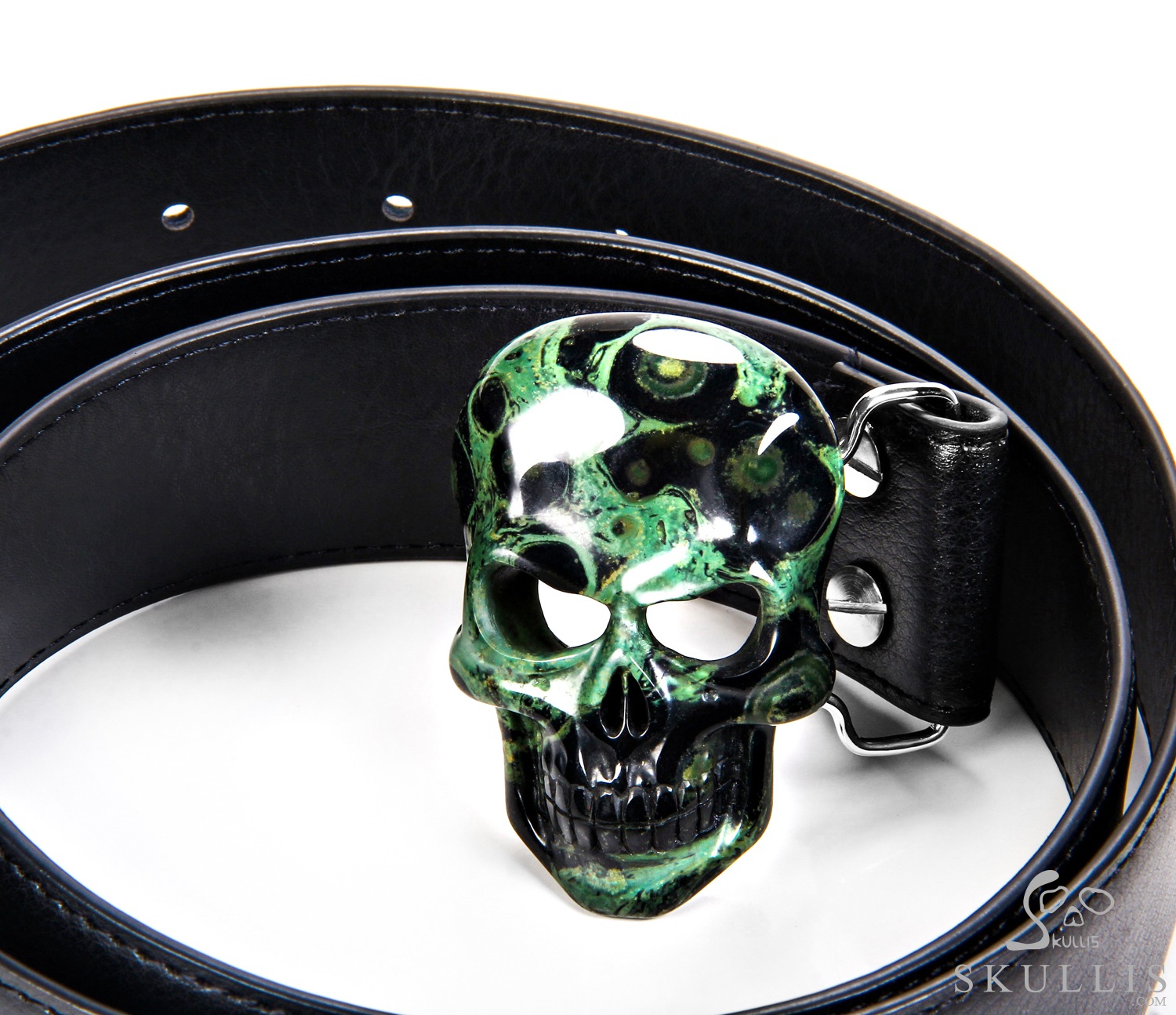 The Vanguard Buckle - Kambaba Jasper Hand Carved Crystal Skull Buckle with Genuine Leather, Skull Jewelry, for Women & Men The Vanguard Buckle - Kambaba Jasper Hand Carved Crystal Skull Buckle with Genuine Leather, Skull Jewelry, for Women & Men