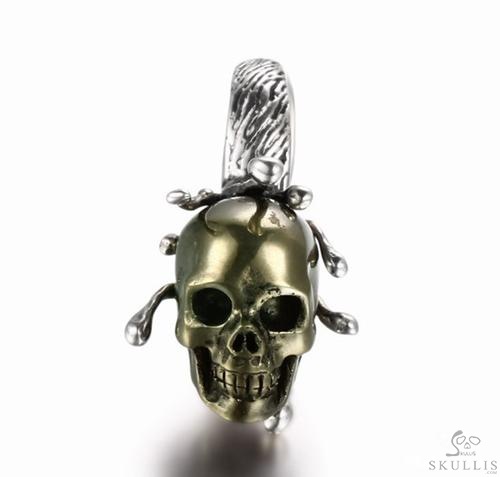 Pyrite & 925 Sterling Silver Carved Crystal Skull Ring with 925 Sterling Silver Pyrite & 925 Sterling Silver Carved Crystal Skull Ring with 925 Sterling Silver