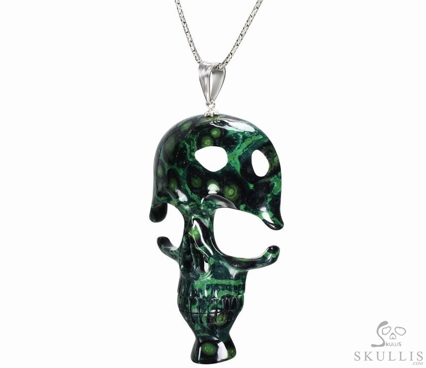 NEW STYLE HUGE 5.2" Kambaba Jasper & 925 Sterling Silver Carved Crystal Skull Mask Pendant with 925 Sterling Silver NEW STYLE HUGE 5.2" Kambaba Jasper & 925 Sterling Silver Carved Crystal Skull Mask Pendant with 925 Sterling Silver