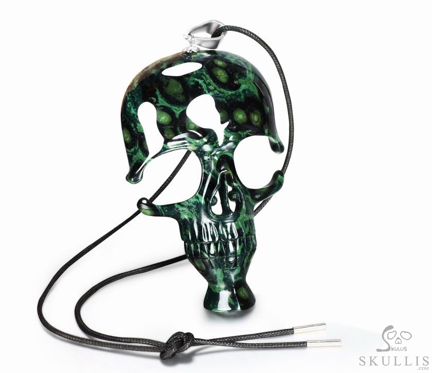 NEW STYLE HUGE 5.2" Kambaba Jasper & 925 Sterling Silver Carved Crystal Skull Mask Pendant with 925 Sterling Silver NEW STYLE HUGE 5.2" Kambaba Jasper & 925 Sterling Silver Carved Crystal Skull Mask Pendant with 925 Sterling Silver