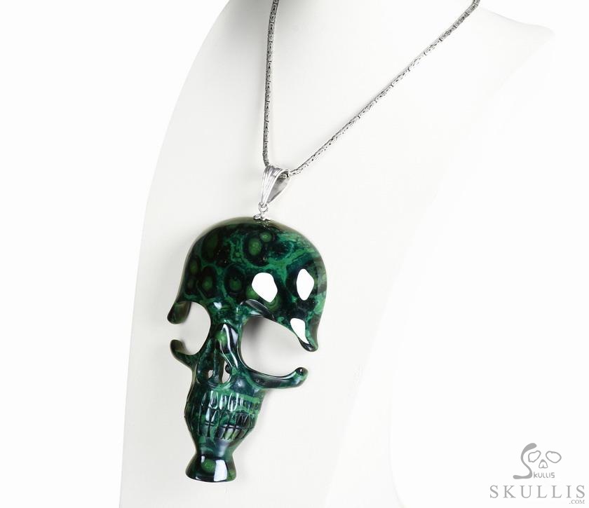 NEW STYLE HUGE 5.2" Kambaba Jasper & 925 Sterling Silver Carved Crystal Skull Mask Pendant with 925 Sterling Silver NEW STYLE HUGE 5.2" Kambaba Jasper & 925 Sterling Silver Carved Crystal Skull Mask Pendant with 925 Sterling Silver
