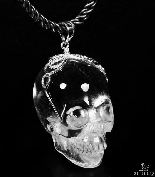 Transparent! Quartz Rock Crystal & 925 Sterling Silver Carved Crystal Skull Pendant with 925 Sterling Silver Transparent! Quartz Rock Crystal & 925 Sterling Silver Carved Crystal Skull Pendant with 925 Sterling Silver