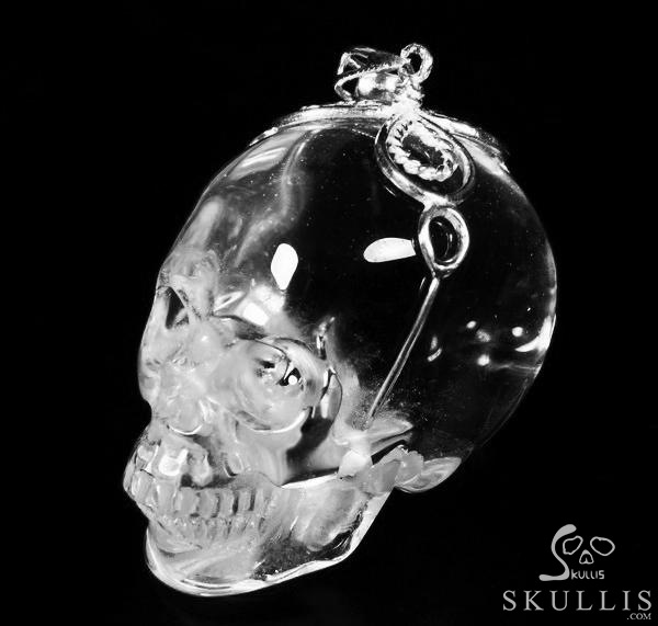 Transparent! Quartz Rock Crystal & 925 Sterling Silver Carved Crystal Skull Pendant with 925 Sterling Silver Transparent! Quartz Rock Crystal & 925 Sterling Silver Carved Crystal Skull Pendant with 925 Sterling Silver