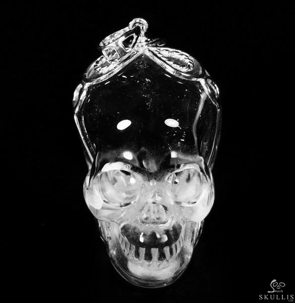 Transparent! Quartz Rock Crystal & 925 Sterling Silver Carved Crystal Skull Pendant with 925 Sterling Silver Transparent! Quartz Rock Crystal & 925 Sterling Silver Carved Crystal Skull Pendant with 925 Sterling Silver