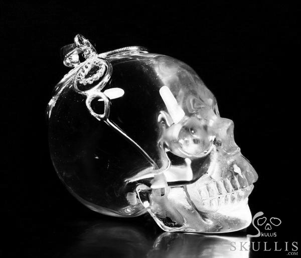 Transparent! Quartz Rock Crystal & 925 Sterling Silver Carved Crystal Skull Pendant with 925 Sterling Silver Transparent! Quartz Rock Crystal & 925 Sterling Silver Carved Crystal Skull Pendant with 925 Sterling Silver