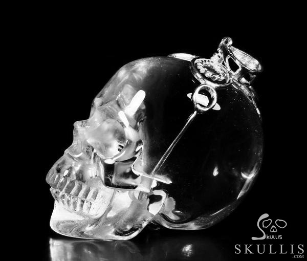Transparent! Quartz Rock Crystal & 925 Sterling Silver Carved Crystal Skull Pendant with 925 Sterling Silver Transparent! Quartz Rock Crystal & 925 Sterling Silver Carved Crystal Skull Pendant with 925 Sterling Silver