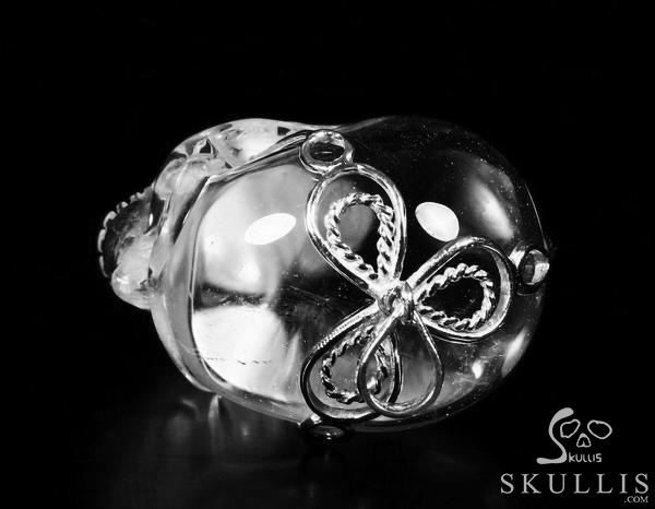 Transparent! Quartz Rock Crystal & 925 Sterling Silver Carved Crystal Skull Pendant with 925 Sterling Silver Transparent! Quartz Rock Crystal & 925 Sterling Silver Carved Crystal Skull Pendant with 925 Sterling Silver
