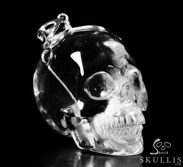Transparent! Quartz Rock Crystal & 925 Sterling Silver Carved Crystal Skull Pendant with 925 Sterling Silver Transparent! Quartz Rock Crystal & 925 Sterling Silver Carved Crystal Skull Pendant with 925 Sterling Silver