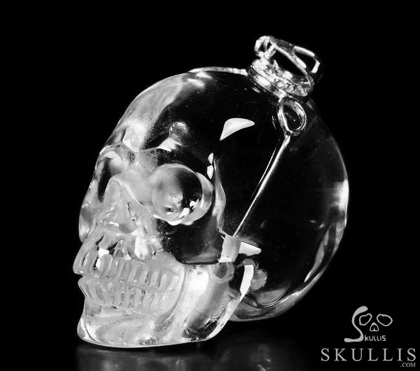 Transparent! Quartz Rock Crystal & 925 Sterling Silver Carved Crystal Skull Pendant with 925 Sterling Silver Transparent! Quartz Rock Crystal & 925 Sterling Silver Carved Crystal Skull Pendant with 925 Sterling Silver
