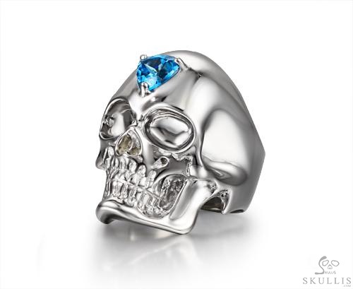 Third Eye - Sky Blue Topaz in Rhodium Plated 925 Sterling Silver Skull Ring Third Eye - Sky Blue Topaz in Rhodium Plated 925 Sterling Silver Skull Ring