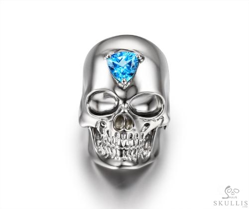 Third Eye - Sky Blue Topaz in Rhodium Plated 925 Sterling Silver Skull Ring Third Eye - Sky Blue Topaz in Rhodium Plated 925 Sterling Silver Skull Ring
