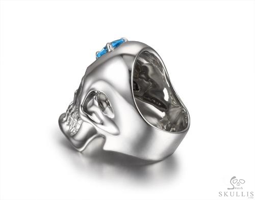 Third Eye - Sky Blue Topaz in Rhodium Plated 925 Sterling Silver Skull Ring Third Eye - Sky Blue Topaz in Rhodium Plated 925 Sterling Silver Skull Ring
