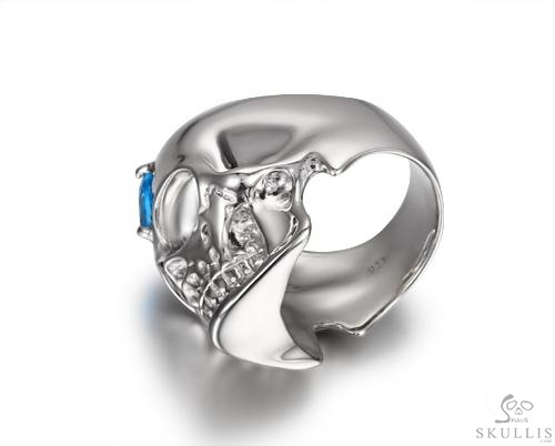 Third Eye - Sky Blue Topaz in Rhodium Plated 925 Sterling Silver Skull Ring Third Eye - Sky Blue Topaz in Rhodium Plated 925 Sterling Silver Skull Ring