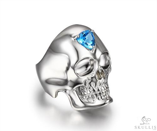 Third Eye - Sky Blue Topaz in Rhodium Plated 925 Sterling Silver Skull Ring Third Eye - Sky Blue Topaz in Rhodium Plated 925 Sterling Silver Skull Ring