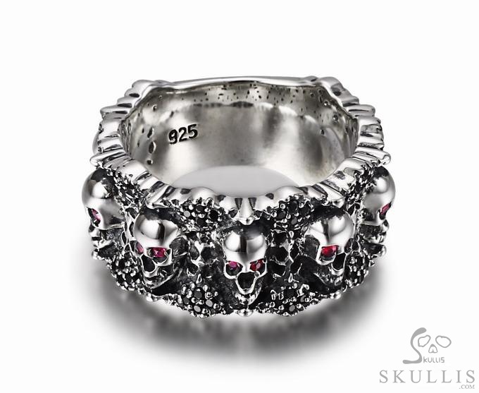 Eyes of Five Elements - 925 Sterling Silver Skulls Ring with Ruby Eyes, Skull Jewelry, for Women & Men Eyes of Five Elements - 925 Sterling Silver Skulls Ring with Ruby Eyes, Skull Jewelry, for Women & Men