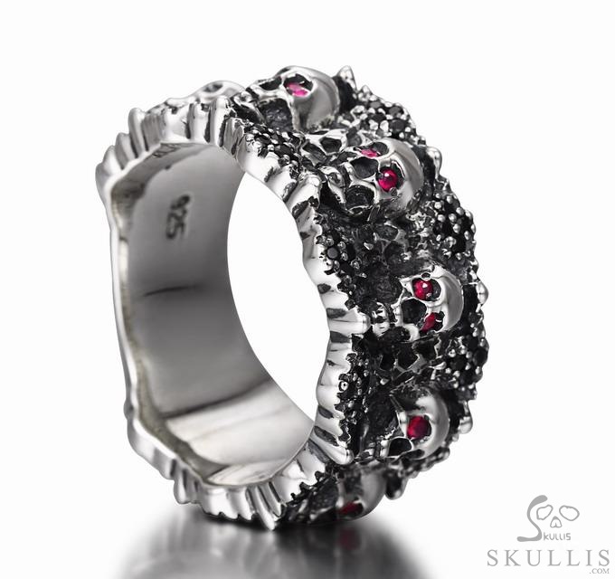 Eyes of Five Elements - 925 Sterling Silver Skulls Ring with Ruby Eyes, Skull Jewelry, for Women & Men Eyes of Five Elements - 925 Sterling Silver Skulls Ring with Ruby Eyes, Skull Jewelry, for Women & Men