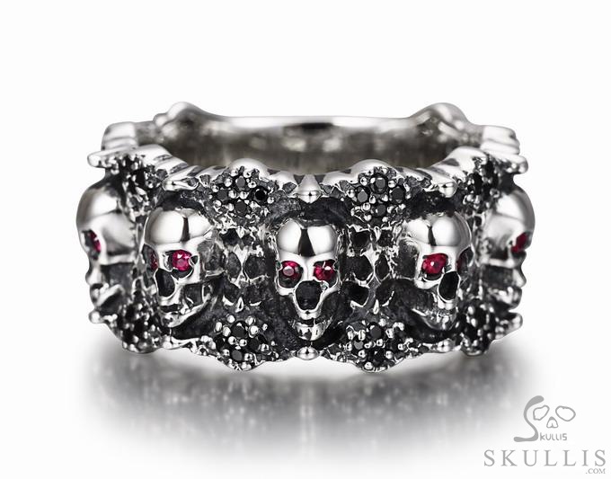 Eyes of Five Elements - 925 Sterling Silver Skulls Ring with Ruby Eyes, Skull Jewelry, for Women & Men Eyes of Five Elements - 925 Sterling Silver Skulls Ring with Ruby Eyes, Skull Jewelry, for Women & Men