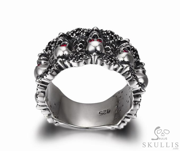 Eyes of Five Elements - 925 Sterling Silver Skulls Ring with Ruby Eyes, Skull Jewelry, for Women & Men Eyes of Five Elements - 925 Sterling Silver Skulls Ring with Ruby Eyes, Skull Jewelry, for Women & Men