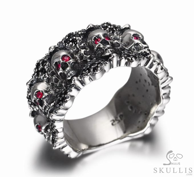 Eyes of Five Elements - 925 Sterling Silver Skulls Ring with Ruby Eyes, Skull Jewelry, for Women & Men Eyes of Five Elements - 925 Sterling Silver Skulls Ring with Ruby Eyes, Skull Jewelry, for Women & Men