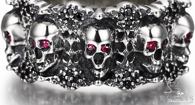Eyes of Five Elements - 925 Sterling Silver Skulls Ring with Ruby Eyes, Skull Jewelry, for Women & Men Eyes of Five Elements - 925 Sterling Silver Skulls Ring with Ruby Eyes, Skull Jewelry, for Women & Men