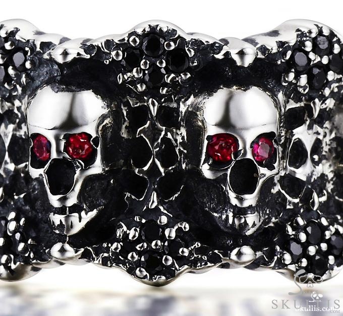 Eyes of Five Elements - 925 Sterling Silver Skulls Ring with Ruby Eyes, Skull Jewelry, for Women & Men Eyes of Five Elements - 925 Sterling Silver Skulls Ring with Ruby Eyes, Skull Jewelry, for Women & Men