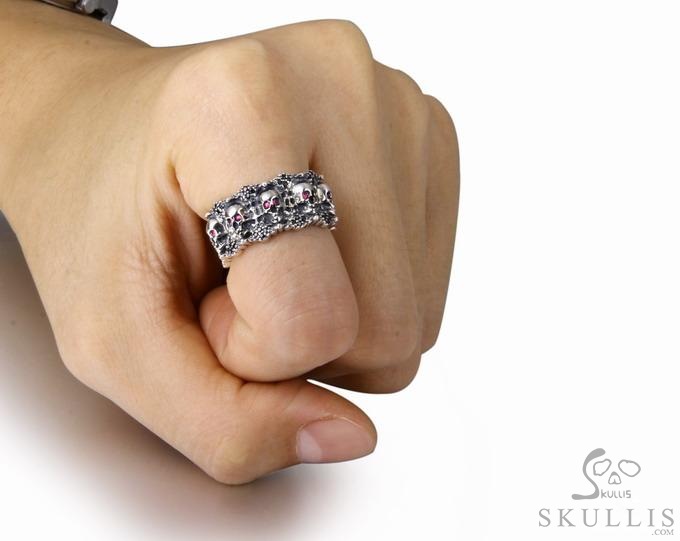 Eyes of Five Elements - 925 Sterling Silver Skulls Ring with Ruby Eyes, Skull Jewelry, for Women & Men Eyes of Five Elements - 925 Sterling Silver Skulls Ring with Ruby Eyes, Skull Jewelry, for Women & Men