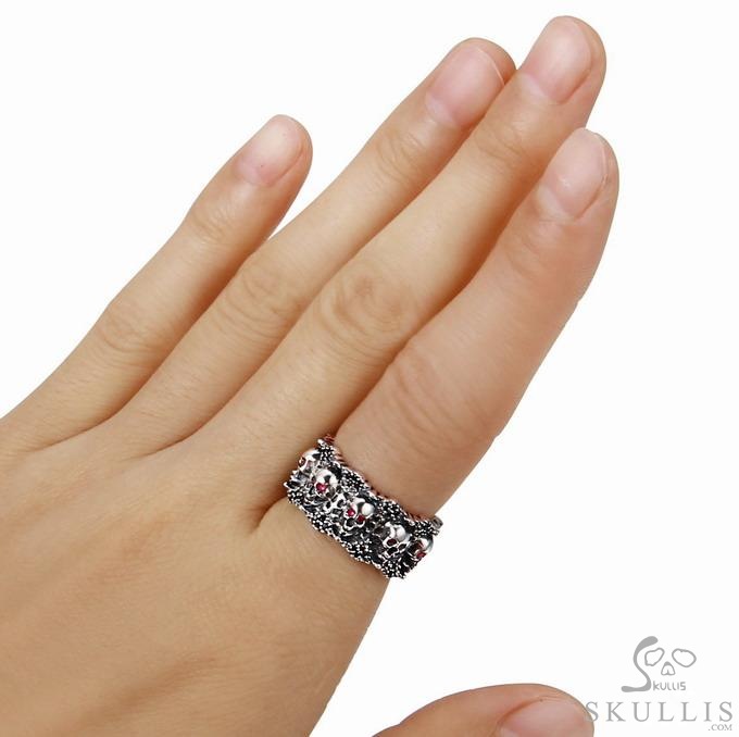 Eyes of Five Elements - 925 Sterling Silver Skulls Ring with Ruby Eyes, Skull Jewelry, for Women & Men Eyes of Five Elements - 925 Sterling Silver Skulls Ring with Ruby Eyes, Skull Jewelry, for Women & Men