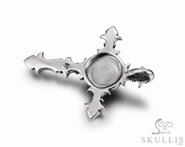 Sapphire & 925 Sterling Silver Carved Crystal Skull on 925 Sterling Silver Cross Pendant Sapphire & 925 Sterling Silver Carved Crystal Skull on 925 Sterling Silver Cross Pendant