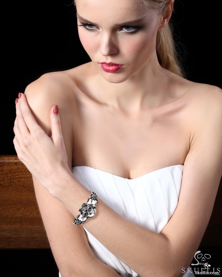 The Architect of Grace - Oxidized 925 Sterling Silver Skull Bracelet, Skull Jewelry, for Women & Men The Architect of Grace - Oxidized 925 Sterling Silver Skull Bracelet, Skull Jewelry, for Women & Men