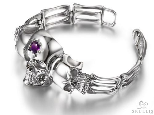 The Architect of Grace - Amethyst & 925 Sterling Silver in Rhodium Plated 925 Sterling Silver Skull Bracelet, Skull Jewelry, for Women & Men The Architect of Grace - Amethyst & 925 Sterling Silver in Rhodium Plated 925 Sterling Silver Skull Bracelet, Skull Jewelry, for Women & Men