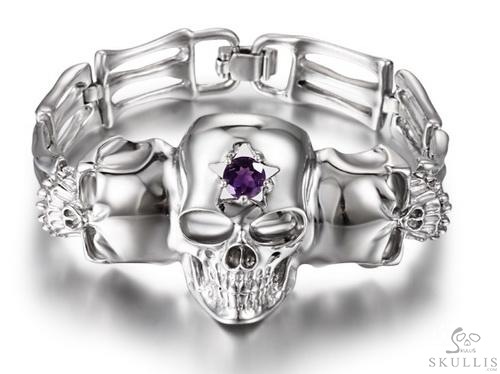 The Architect of Grace - Amethyst & 925 Sterling Silver in Rhodium Plated 925 Sterling Silver Skull Bracelet, Skull Jewelry, for Women & Men The Architect of Grace - Amethyst & 925 Sterling Silver in Rhodium Plated 925 Sterling Silver Skull Bracelet, Skull Jewelry, for Women & Men