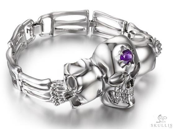 The Architect of Grace - Amethyst & 925 Sterling Silver in Rhodium Plated 925 Sterling Silver Skull Bracelet, Skull Jewelry, for Women & Men The Architect of Grace - Amethyst & 925 Sterling Silver in Rhodium Plated 925 Sterling Silver Skull Bracelet, Skull Jewelry, for Women & Men