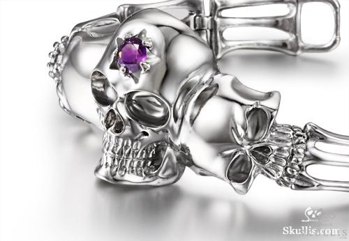 The Architect of Grace - Amethyst & 925 Sterling Silver in Rhodium Plated 925 Sterling Silver Skull Bracelet, Skull Jewelry, for Women & Men The Architect of Grace - Amethyst & 925 Sterling Silver in Rhodium Plated 925 Sterling Silver Skull Bracelet, Skull Jewelry, for Women & Men