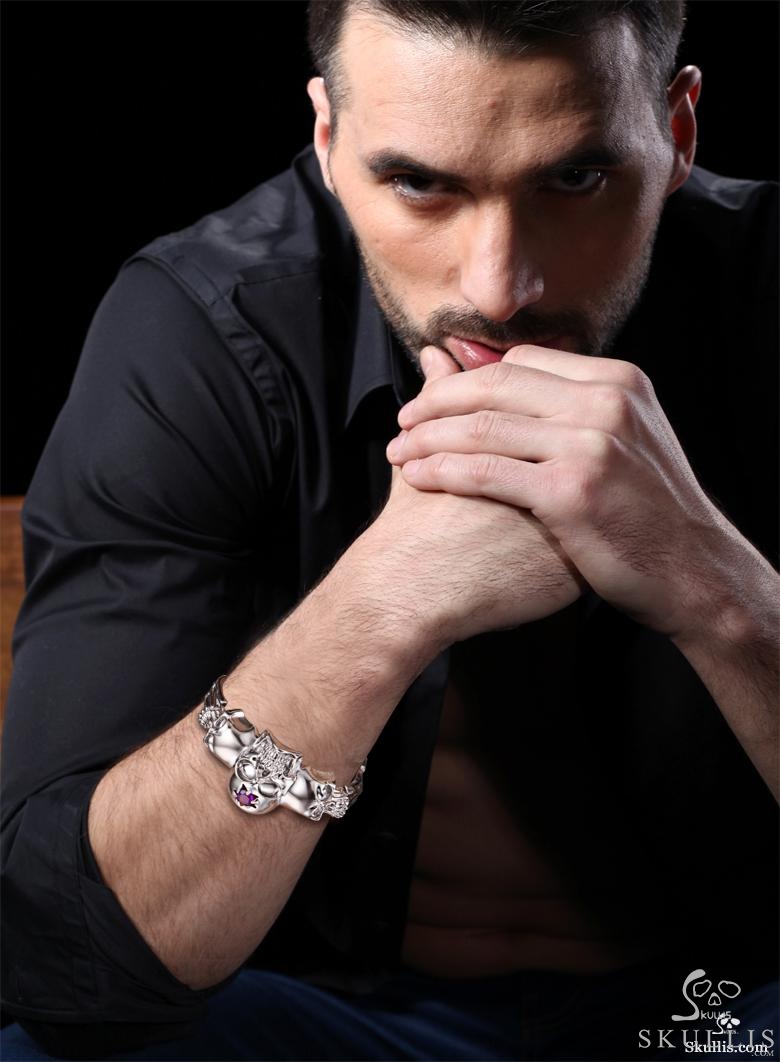 The Architect of Grace - Amethyst & 925 Sterling Silver in Rhodium Plated 925 Sterling Silver Skull Bracelet, Skull Jewelry, for Women & Men The Architect of Grace - Amethyst & 925 Sterling Silver in Rhodium Plated 925 Sterling Silver Skull Bracelet, Skull Jewelry, for Women & Men