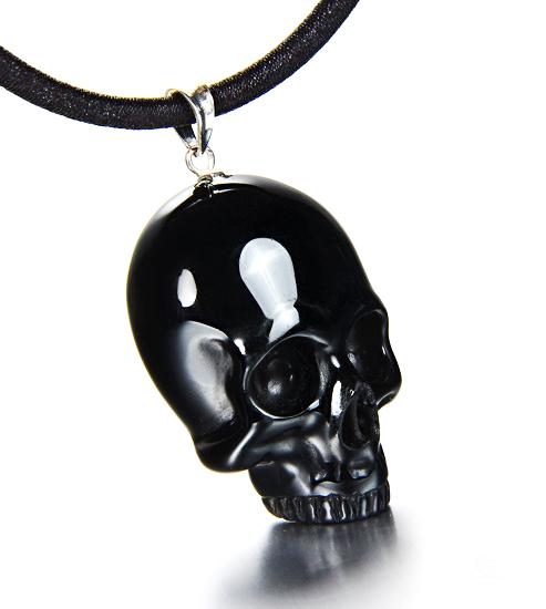 Black Obsidian Carved Skull Pendant With Sterling Silver - Black Obsidian Skull Pendant Black Obsidian Carved Skull Pendant With Sterling Silver - Black Obsidian Skull Pendant
