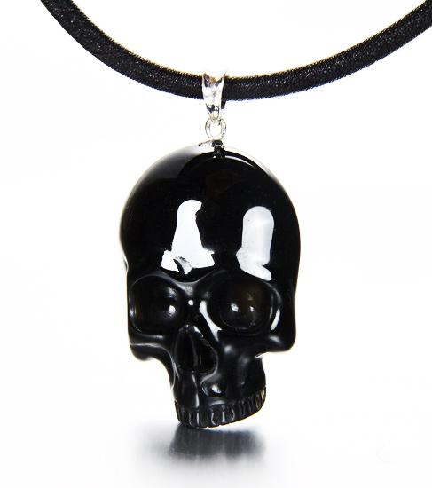 Black Obsidian Carved Skull Pendant With Sterling Silver - Black Obsidian Skull Pendant Black Obsidian Carved Skull Pendant With Sterling Silver - Black Obsidian Skull Pendant