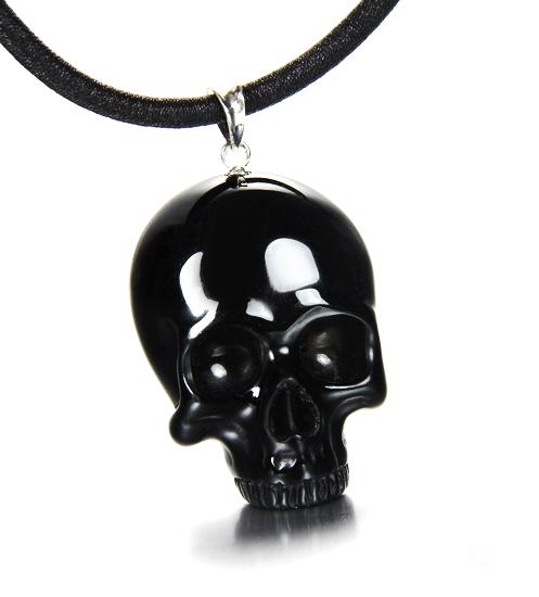 Black Obsidian Carved Skull Pendant With Sterling Silver - Black Obsidian Skull Pendant Black Obsidian Carved Skull Pendant With Sterling Silver - Black Obsidian Skull Pendant