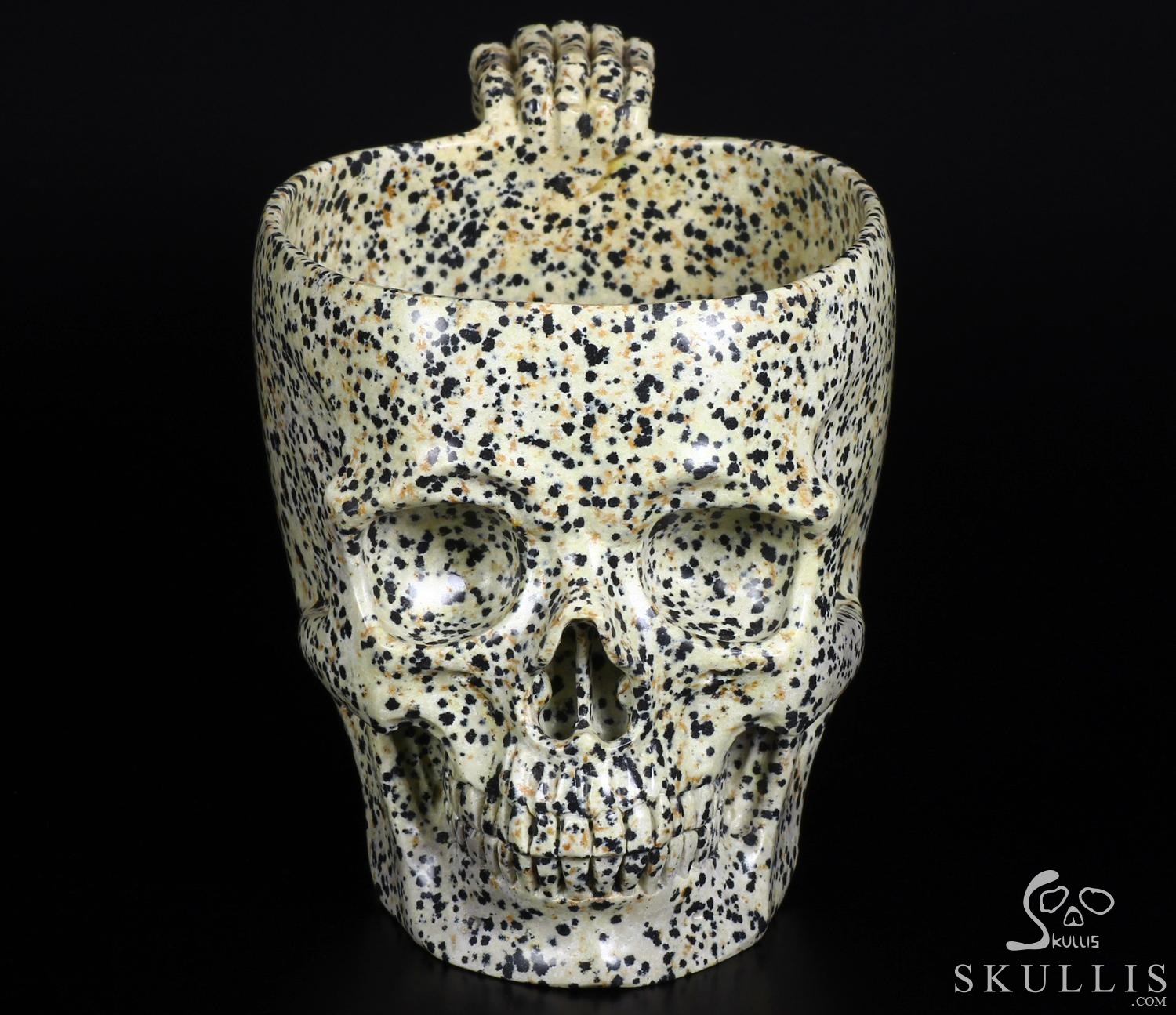 Huge 6.6" Dalmatian Jasper Carved Crystal Skull Coffee Mug Huge 6.6" Dalmatian Jasper Carved Crystal Skull Coffee Mug