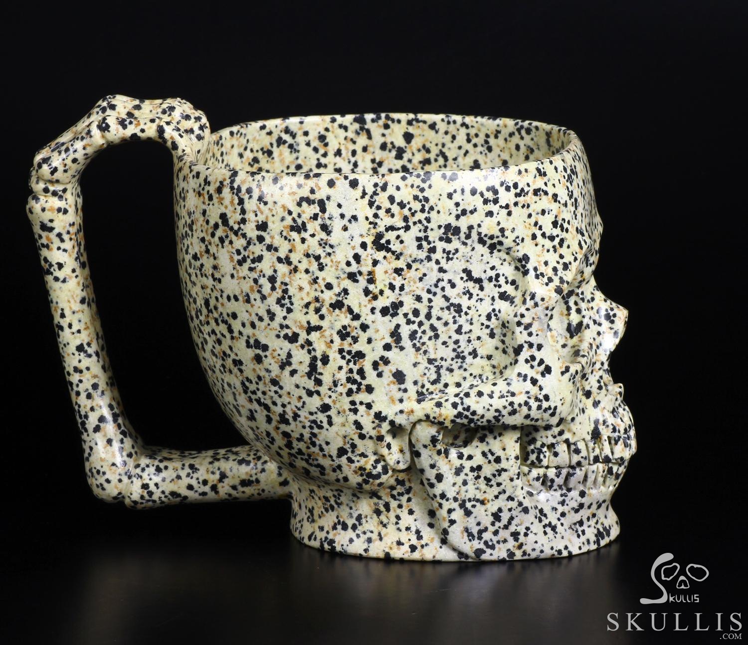 Huge 6.6" Dalmatian Jasper Carved Crystal Skull Coffee Mug Huge 6.6" Dalmatian Jasper Carved Crystal Skull Coffee Mug