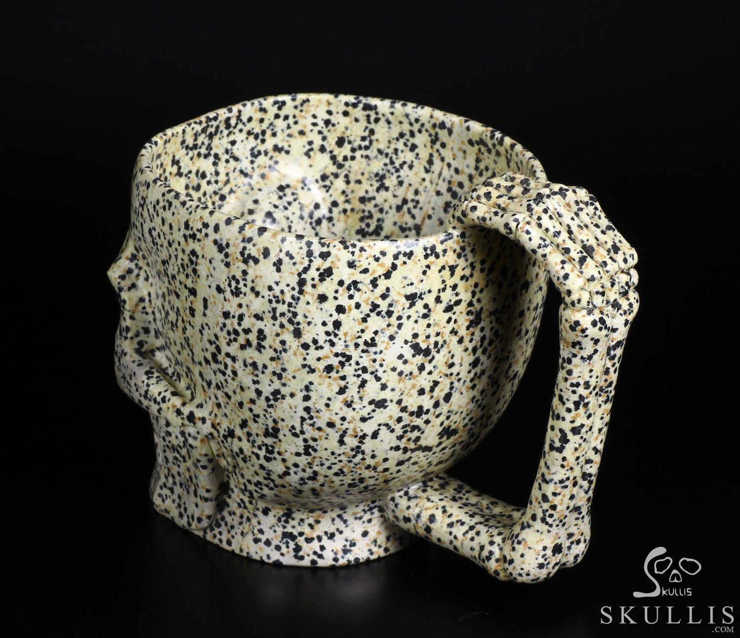 Huge 6.6" Dalmatian Jasper Carved Crystal Skull Coffee Mug Huge 6.6" Dalmatian Jasper Carved Crystal Skull Coffee Mug