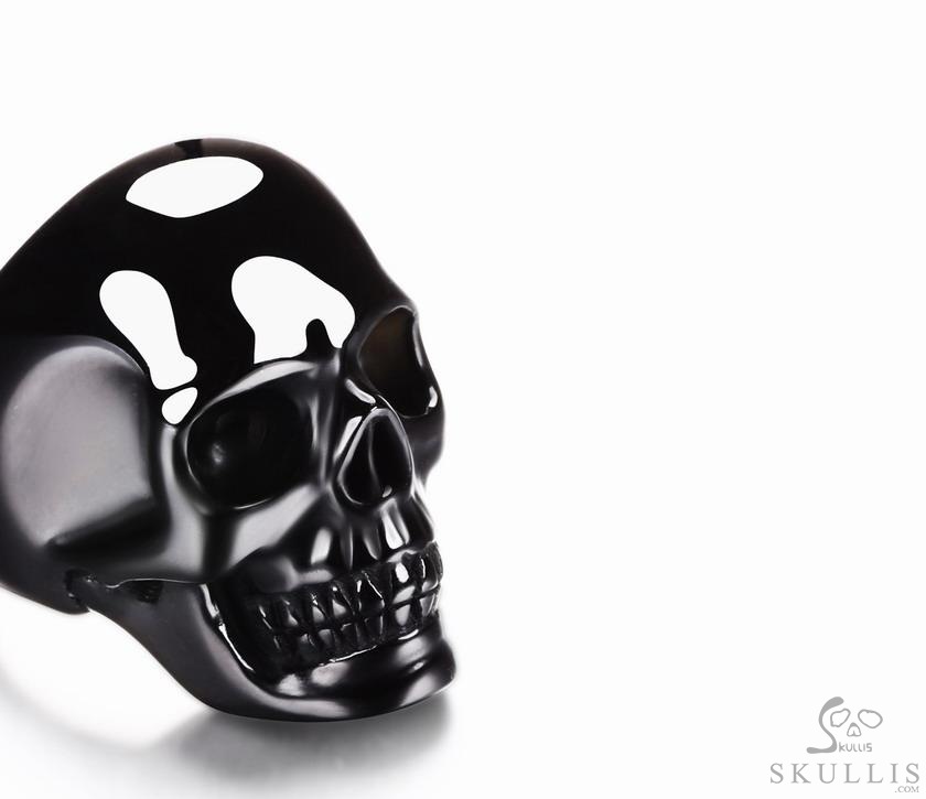 The Poetic Dreamer - Solid Black Obsidian & 925 Sterling Silver Hand Carved Crystal Skull Ring, Crystal Healing Skull Jewelry, for Women & Men The Poetic Dreamer - Solid Black Obsidian & 925 Sterling Silver Hand Carved Crystal Skull Ring, Crystal Healing Skull Jewelry, for Women & Men